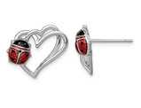 Sterling Silver Heart Earrings with Enameled Lady Bugs